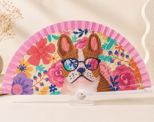 Abanico Bulldog Francés con Gafas y Flores