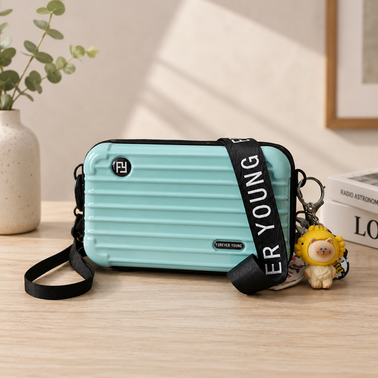 Bolso rígido estilo maleta “Amor Gatuno” – Color verde piscina