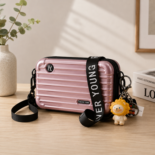 Bolso rígido estilo maleta “Amor Gatuno” – Color rosa