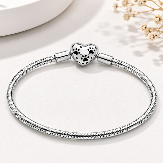Pulsera de Plata de Ley 925 con Corazón con Huellas