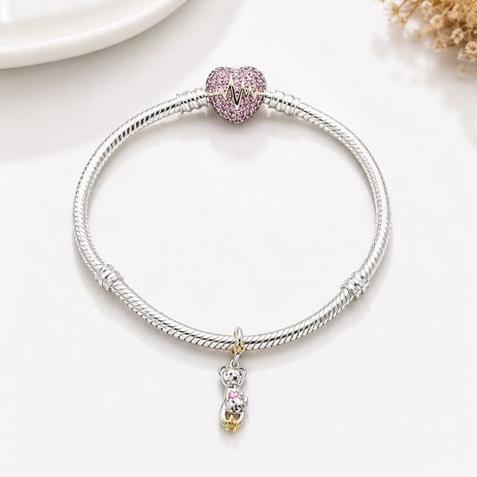 Pulsera de Plata de Ley 925 con Corazón y Gatito