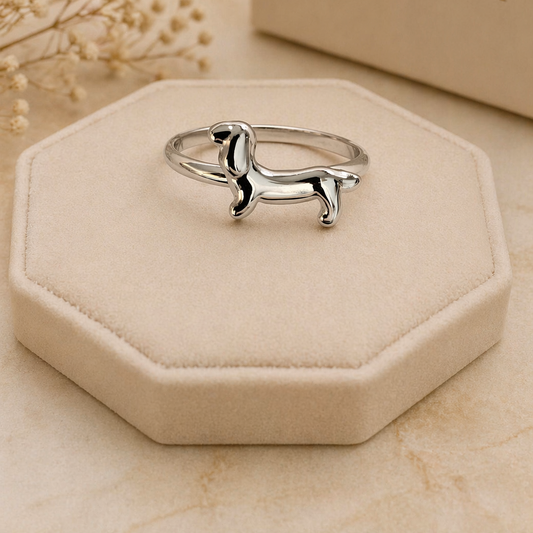 Anillo de Acero Inoxidable Perro Salchicha Plateado