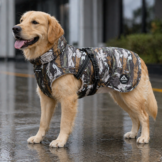 Chubasquero para perro impermeable con arnés integrado. Color verde militar
